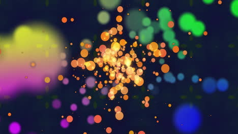 Animation-of-orange-glowing-spots-over-vibrant-abstract-background