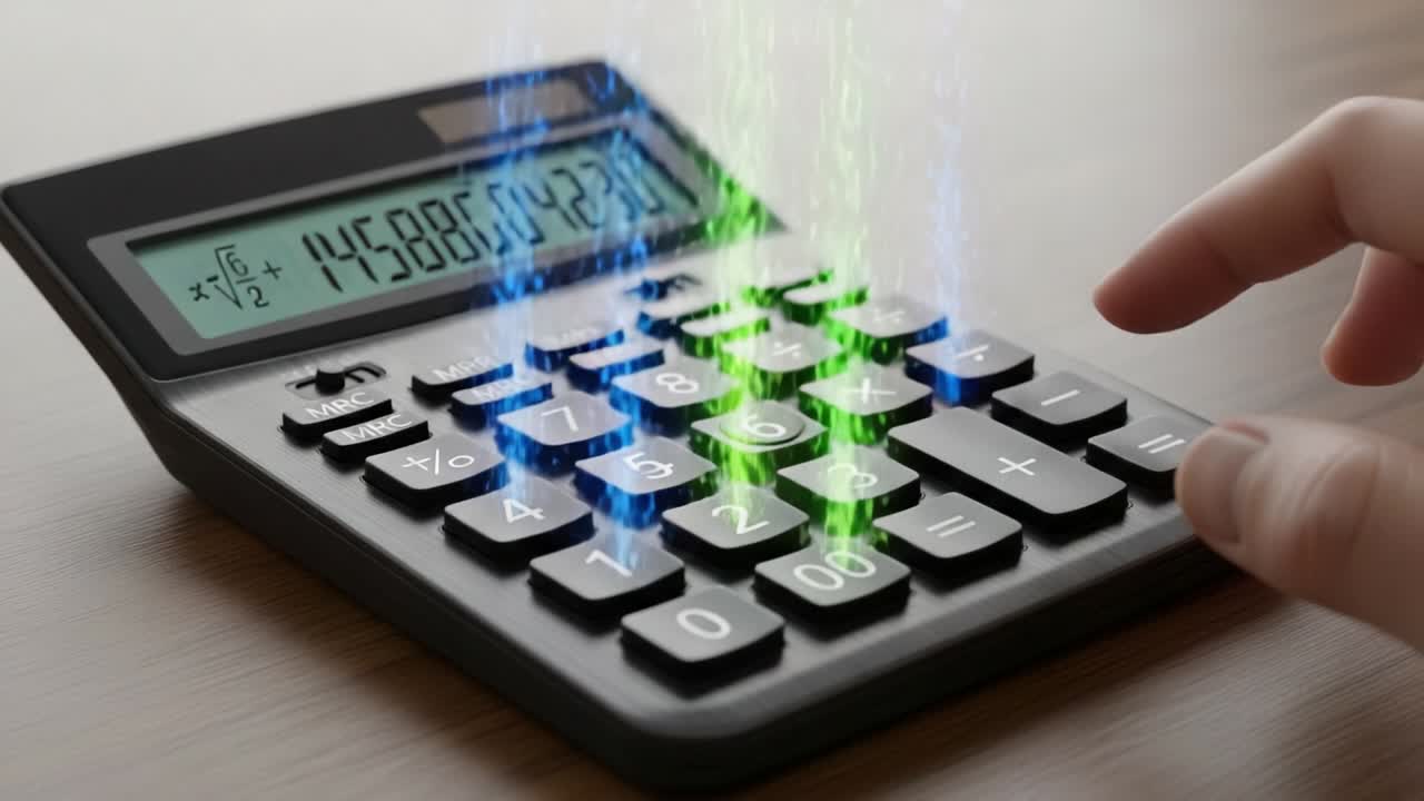 A Modern Calculator Performing Complex Calculations with Dynamic Display Effects Representing Mathematical Operations and Results