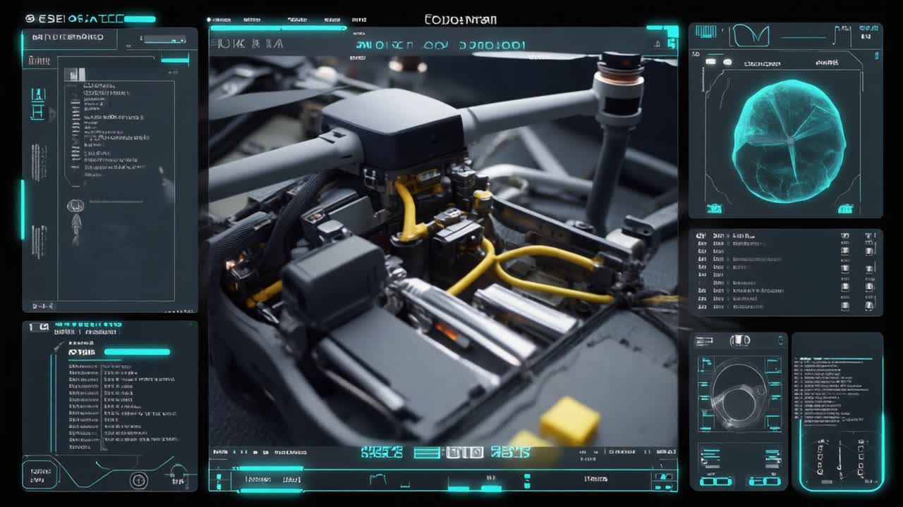 Futuristic HUD Displaying Drone Internal Components and Data