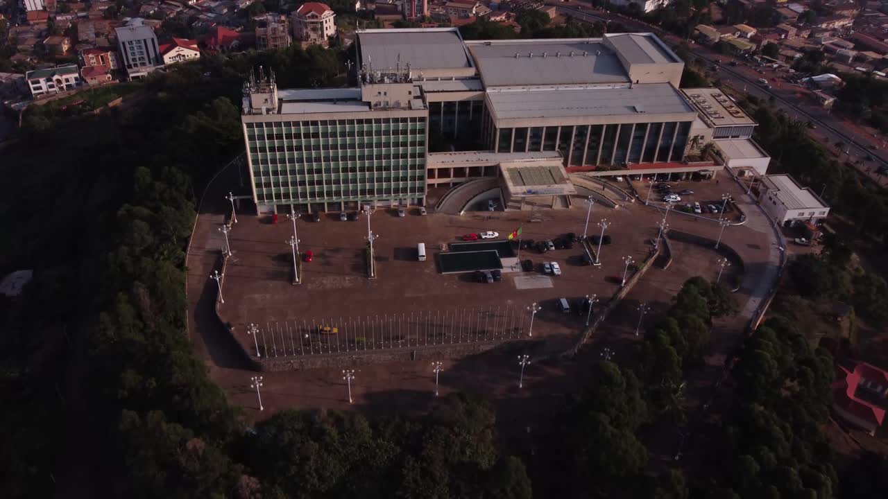 4k Aerial front view of Congress Hall Yaoundé
