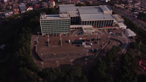 4k aerial front view of congress hall yaoundé