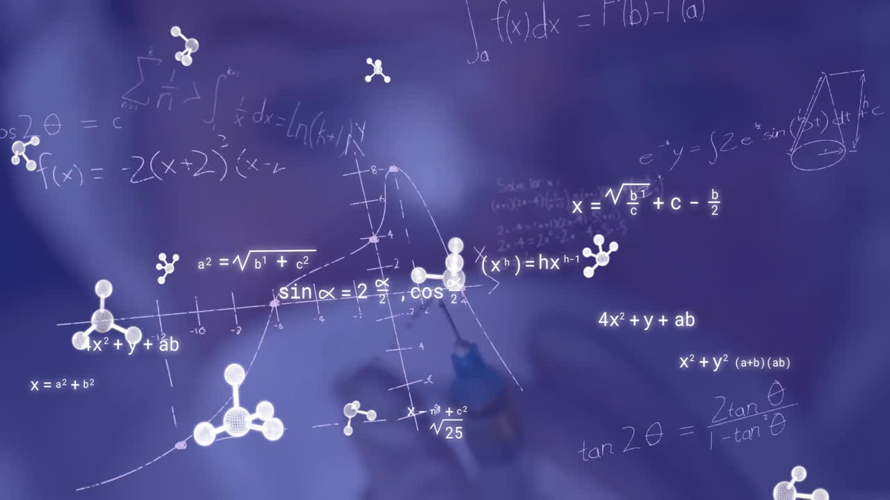 보라색 바탕에 수학적 데이터 처리의 애니메이션