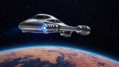 spaceship above planet