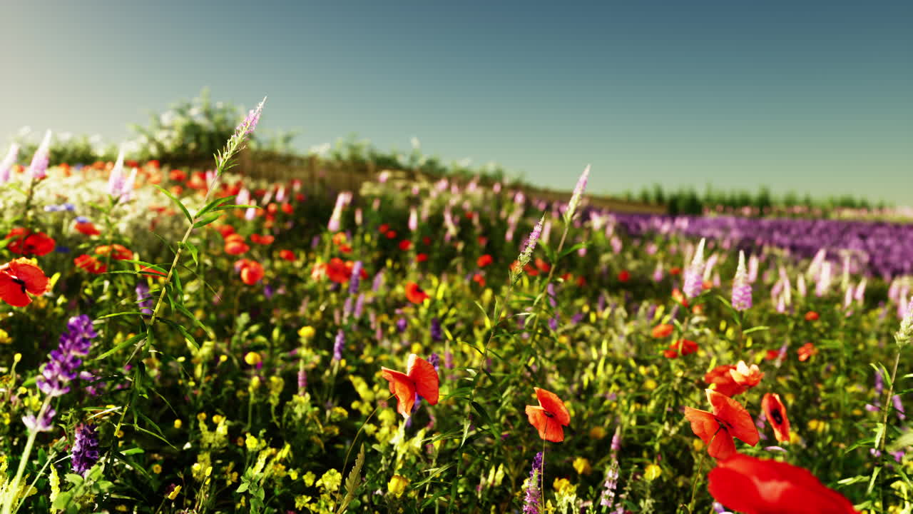 Bellissimi fiori selvatici in un prato