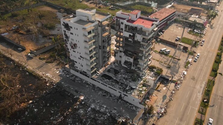 Danos causados pelo Furacão Otis em Acapulco, México, em edifícios