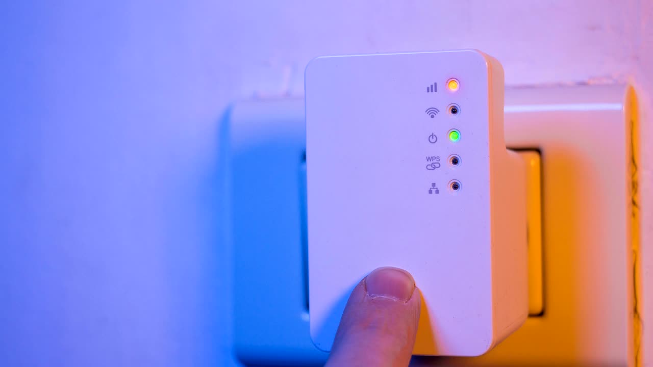 cinemagraph del estado de conexión de señal parpadeante led luces en repetidor wifi