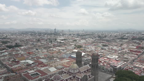 aerial view of puebla city main plaza during cloudy day