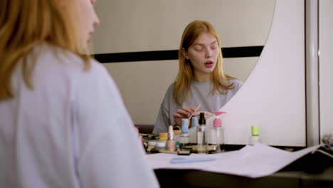 woman practising on the dressing room