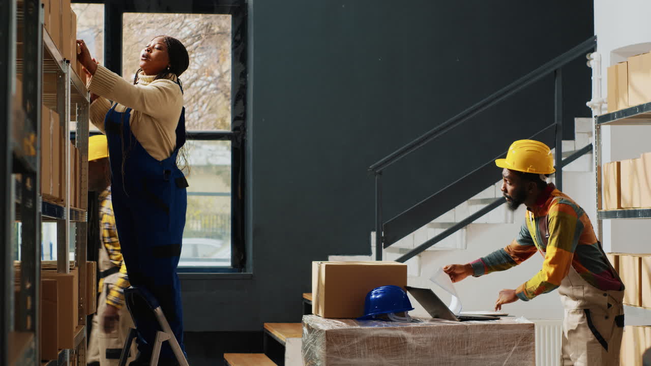 Warehouse workers managing inventory and logistics