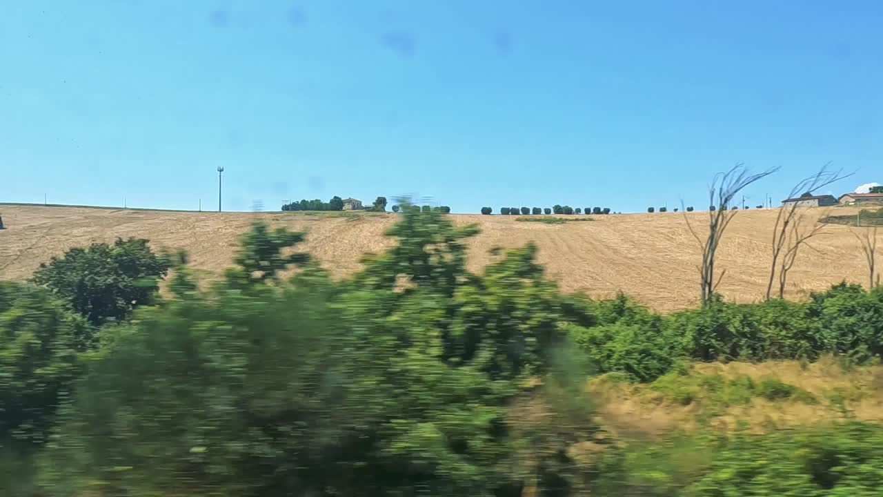 vistas panorámicas de campos y árboles que pasan