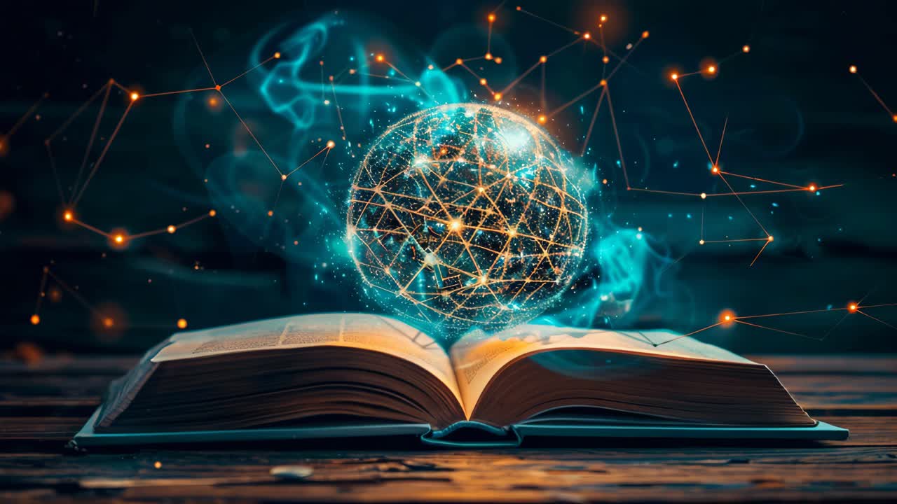 Open Book with Glowing Digital Globe