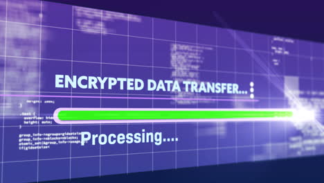 animation of encrypted data transfer text flickering digital interface on screen