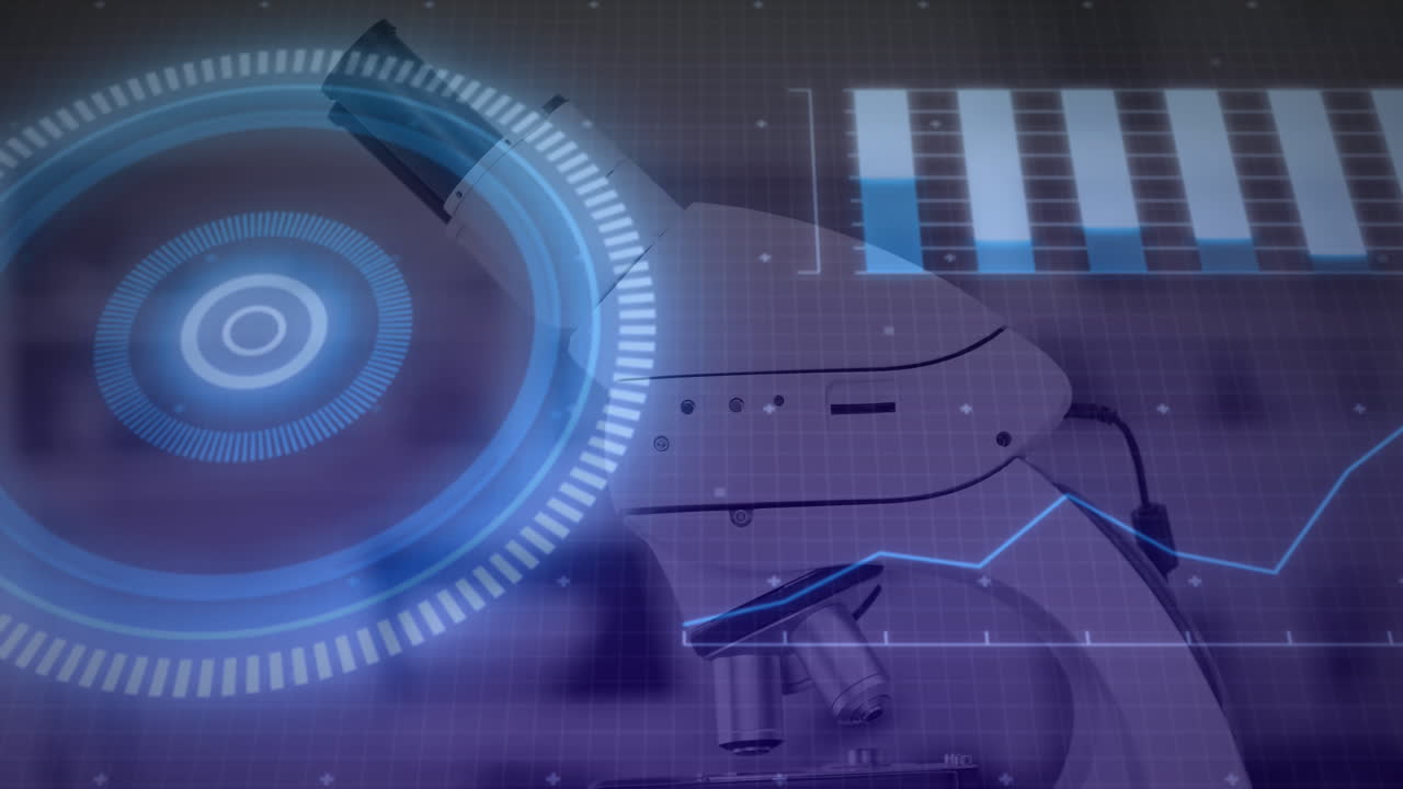 animación del microscopio, el alcance, el procesamiento de datos sobre las estadísticas.