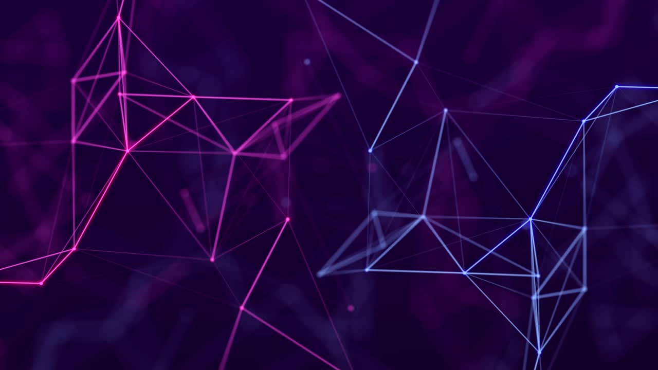 Abstract colored polygonal space with dots and lines motion. Data technology and scientific illustration. 3d rendering. Seamless loop. 4K