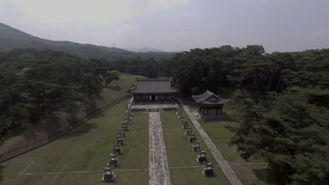 hongreung, king's grave of chosun dynasty, namyangju, summer, drone shot, little bit fast