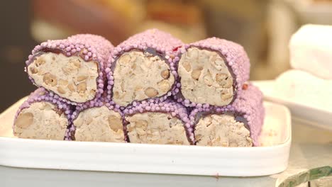 close-up of nougat candy