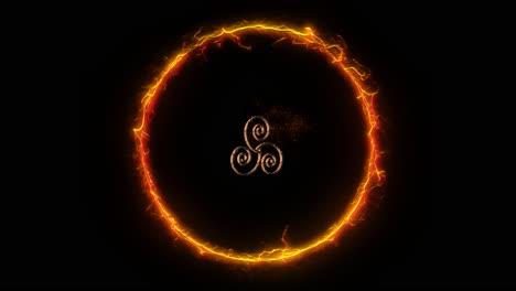 Mystic-symbol-of-cracked-stone-esoteric-triskele-rotating-within-ring-of-blazing-fire-on-black-background