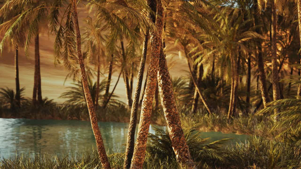 Oasis in hot Sahara Desert