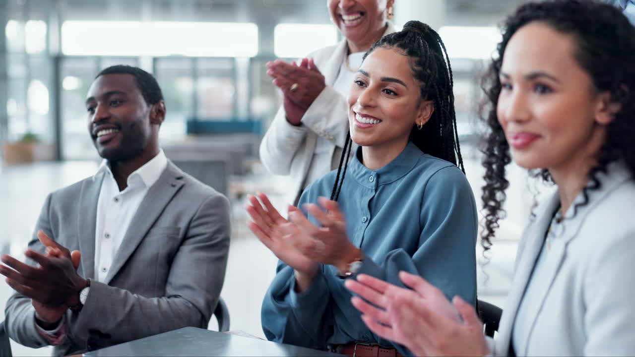 Applause, presentation and business people