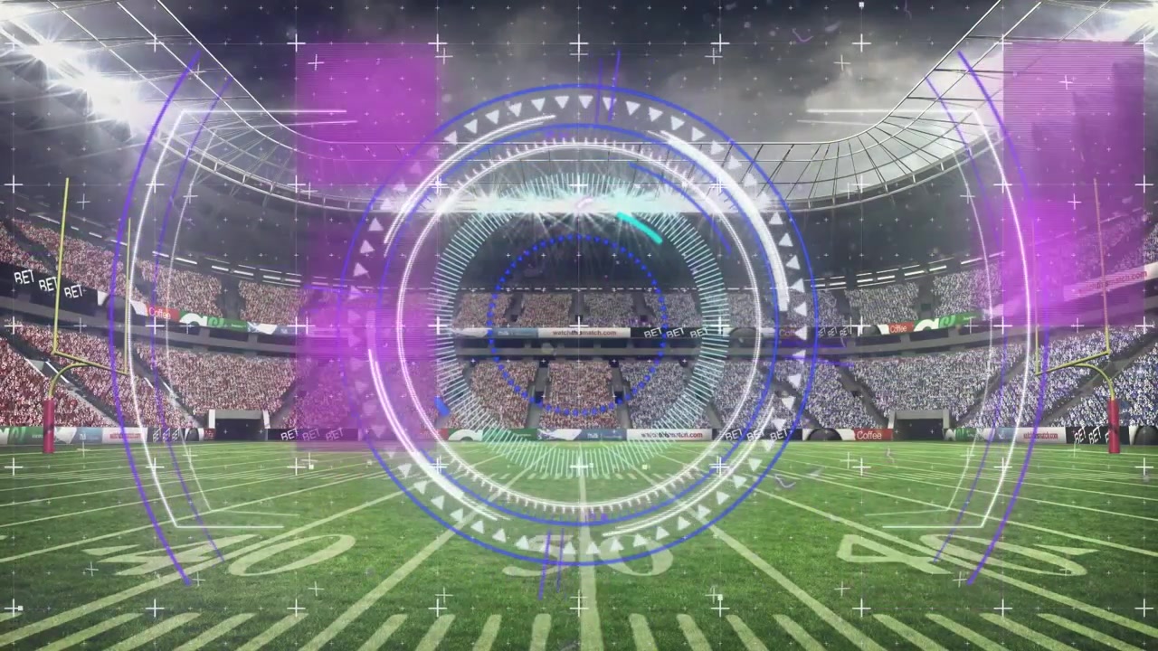 Animation of data processing over sports stadium