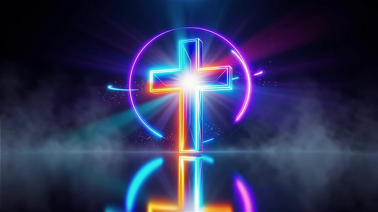 Croce Cristiana Luce Celestiale Sfondo per il Culto.