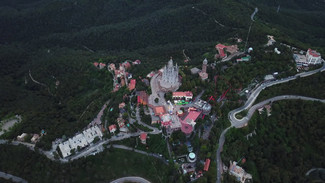 Aerial view of Sagrat Cor Temple of Mount Tibidabo in Barcelona, Spain-1