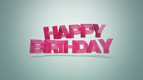 texte 3d vibrant "joyeux anniversaire" flottant dans l'air avec des rayures roses et rouges sur un fond bleu clair