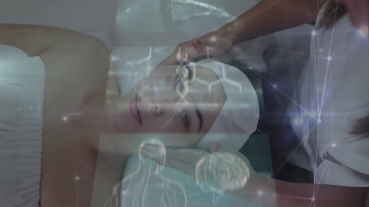 Animation of globe of connections over couple eating connections