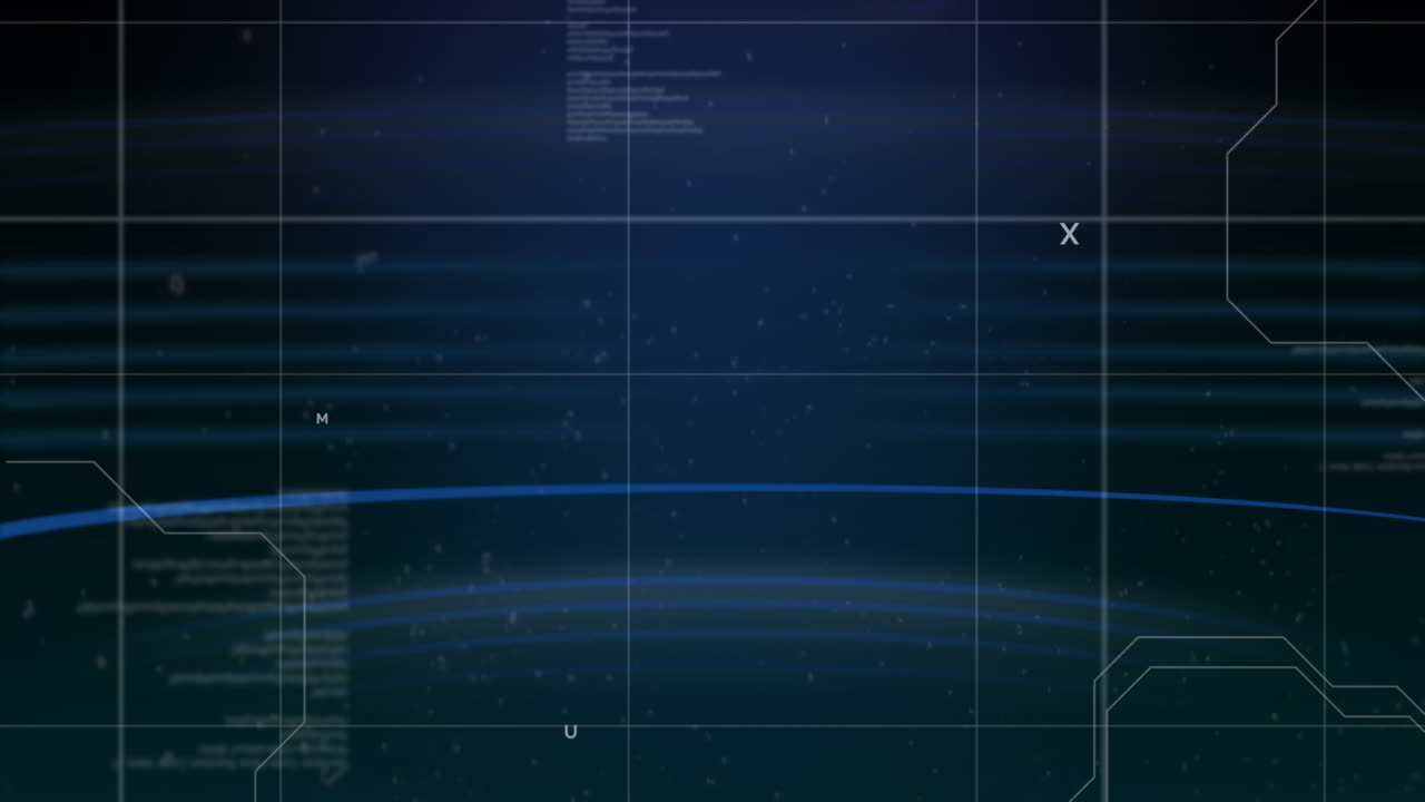 Animation of data processing over navy background with lines
