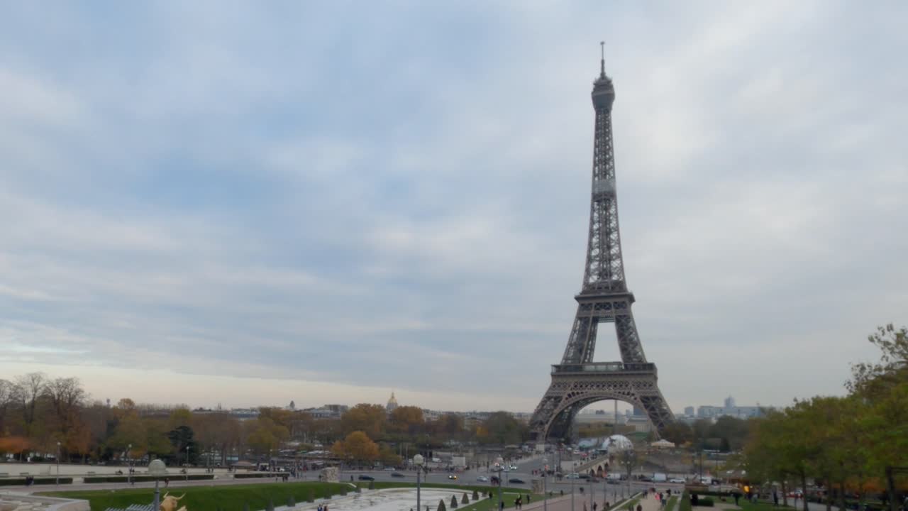 A time lapse of the Eiffel Tower from Trocadero at Paris, France during sunset