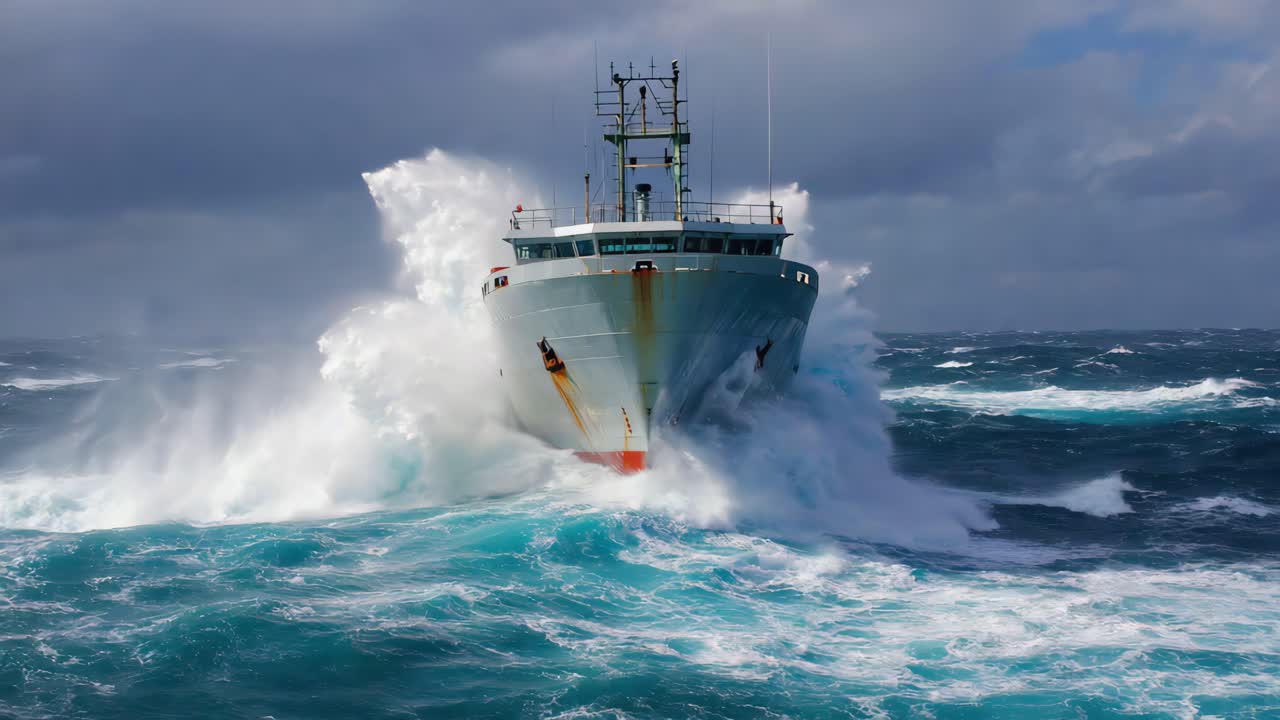 Ship Navigating Rough Seas