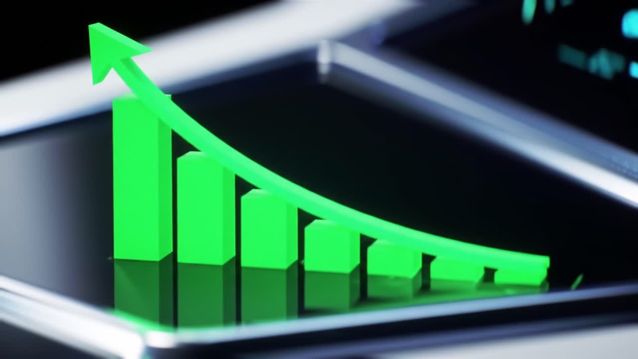 Analisi del mercato azionario che mostra un trend in crescita su uno schermo digitale con immagini di dati per gli investitori