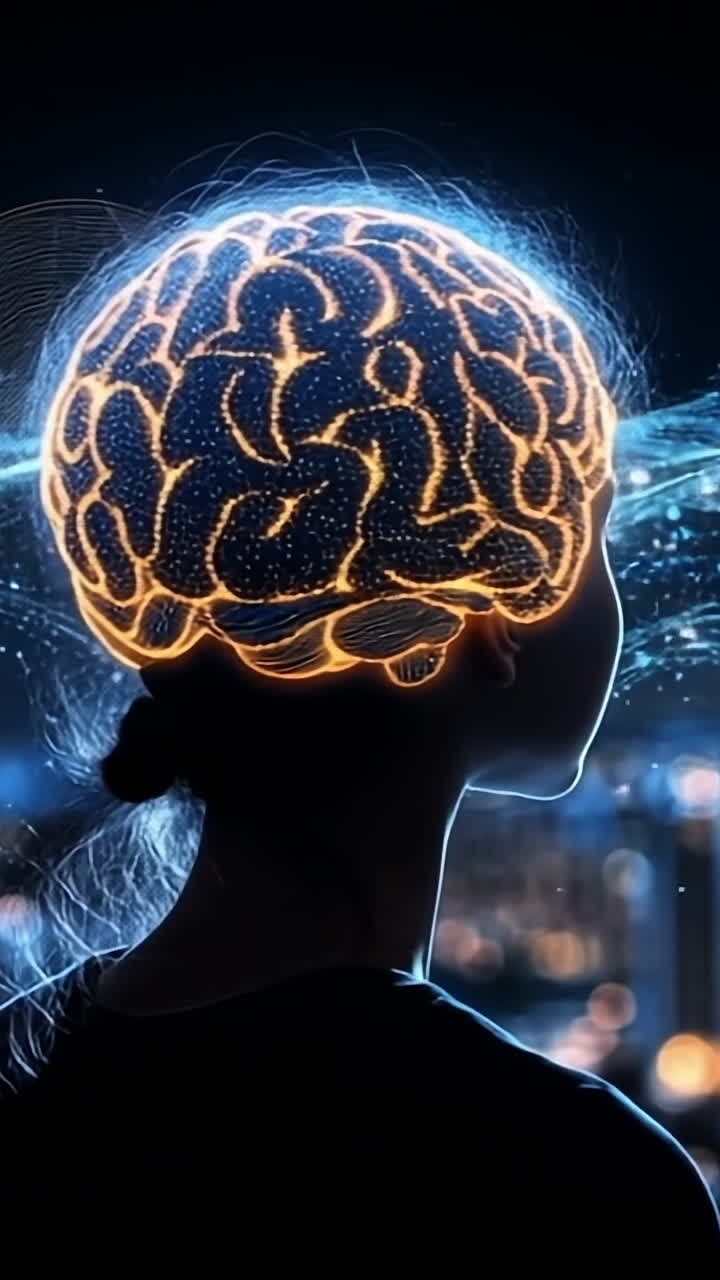 Unlocking creativity's power. A silhouette of a person contemplating, with an illuminated brain above that symbolizes thought and creativity.
