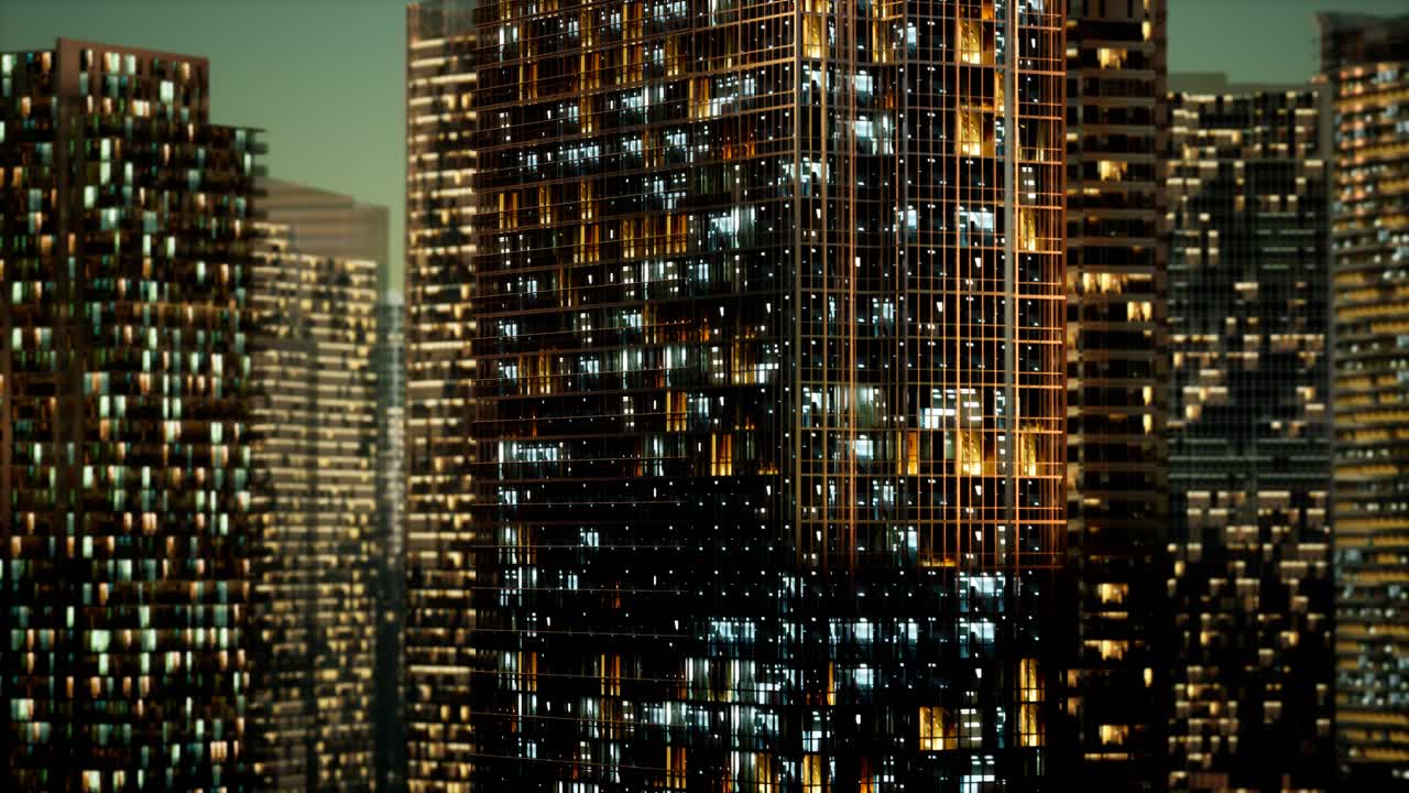 rascacielos en el barrio de negocios por la noche