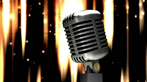 animation of falling stars glowing lights over microphone on dark background