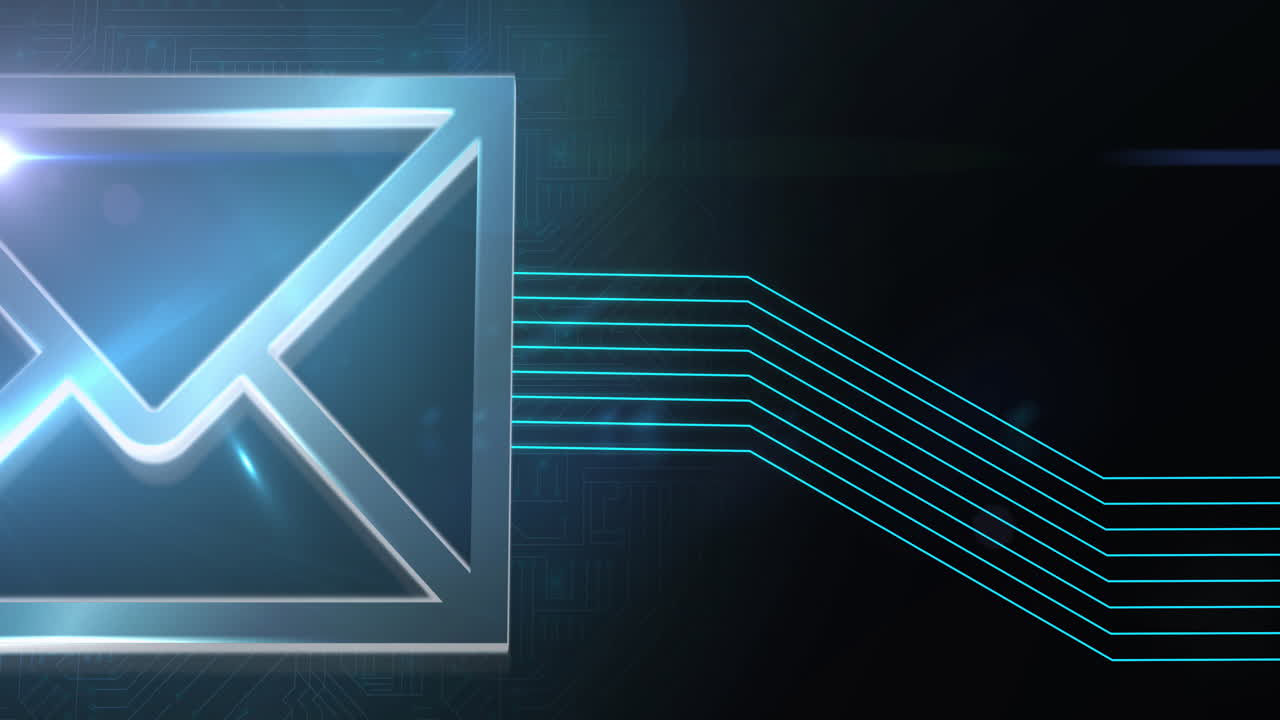 animación del icono del sobre brillante de la interfaz digital con líneas verdes