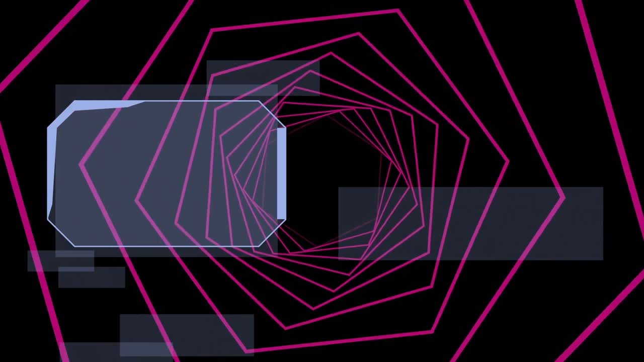 animación de la etiqueta sobre fondo negro con hexágonos en movimiento