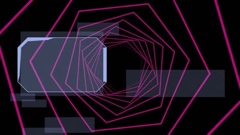 animación de la etiqueta sobre fondo negro con hexágonos en movimiento