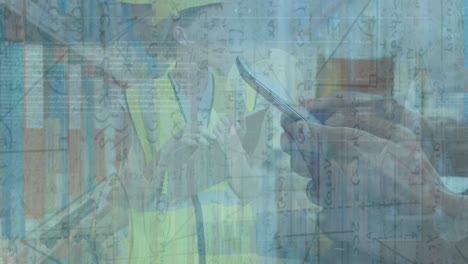 animación del procesamiento de datos sobre diversos trabajadores en el almacén