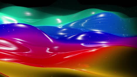 abstracto fondo festivo 3d como superficie de dulzura con hermosas olas correr en una superficie muy brillante y brillante con brillo brillante, chispas luminosas, brillante gradiente de color arco iris. animación en bucle 4k