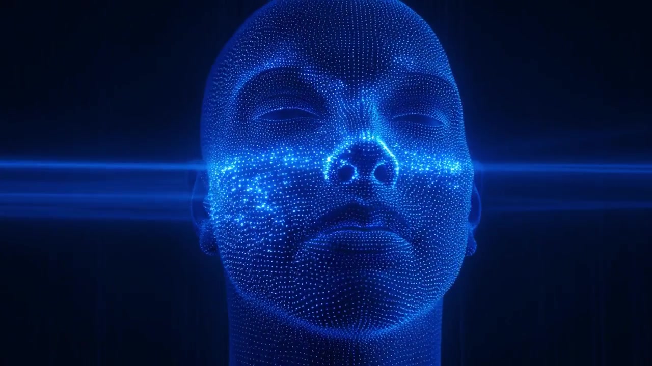 Blue Light Beam Scanning a Digital Human Head