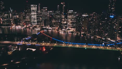 Aerial-Brisbane-city-Timelapse-at-night,-Queensland-Australia