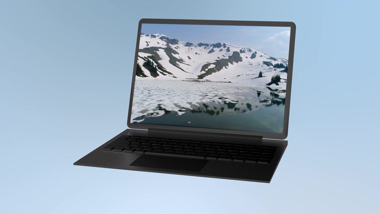 Laptop digitale che mostra vari paesaggi naturali e immagini astratte