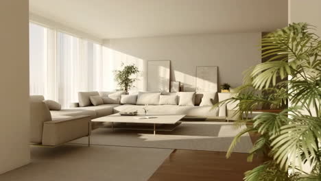bright and modern minimalist living room with natural light