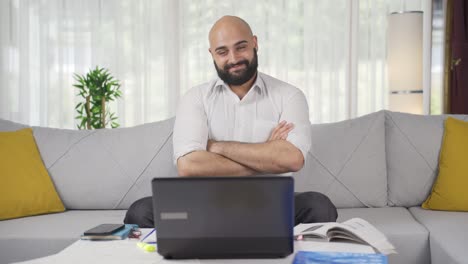 home office worker man says come to camera, calling you.