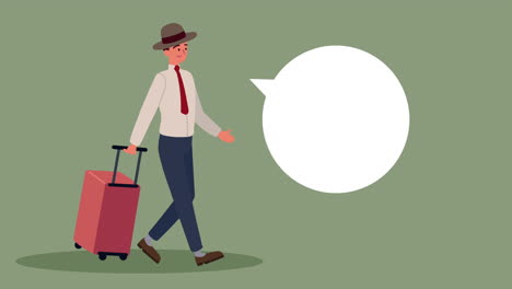 elegant traveler with hat and suitcase animation