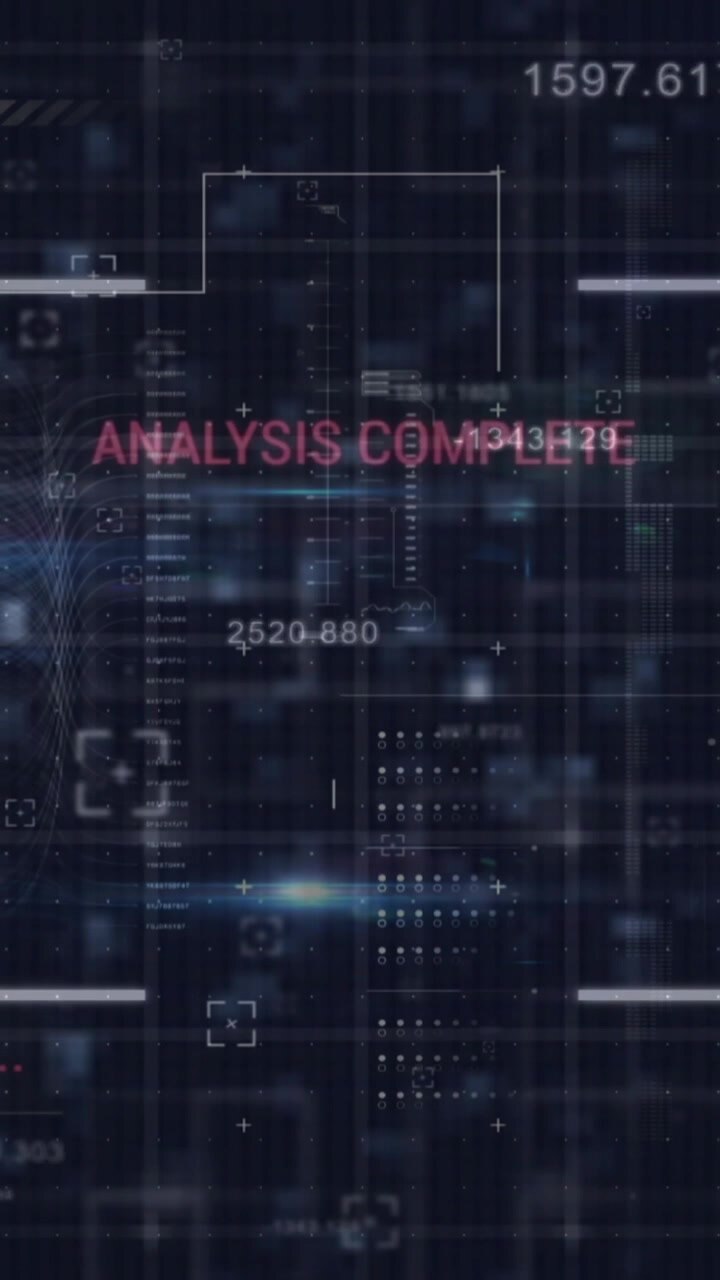 Animation of data processing over dark background