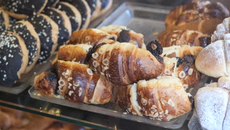 delicious chocolate croissants with hazelnuts at a bakery