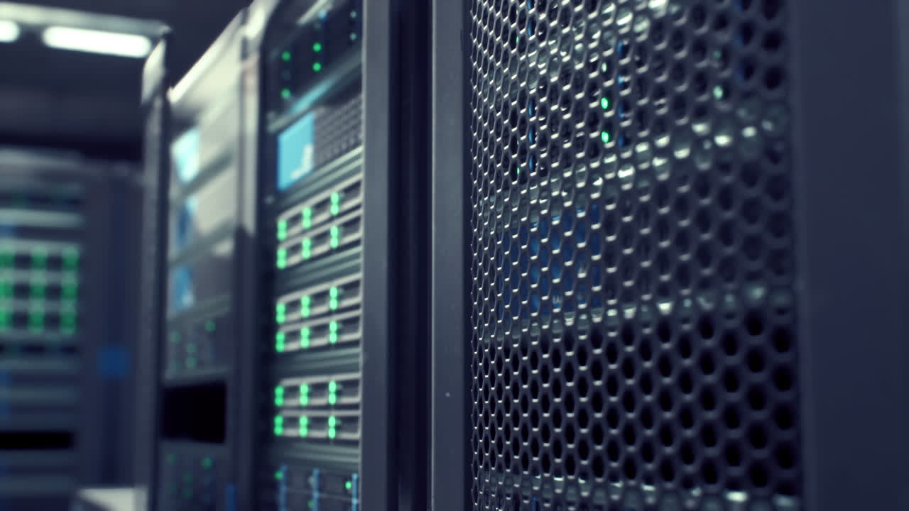 filas de servidores en la sala de servidores operativa