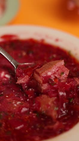 un cuenco de sopa de remolacha rusa (borscht)